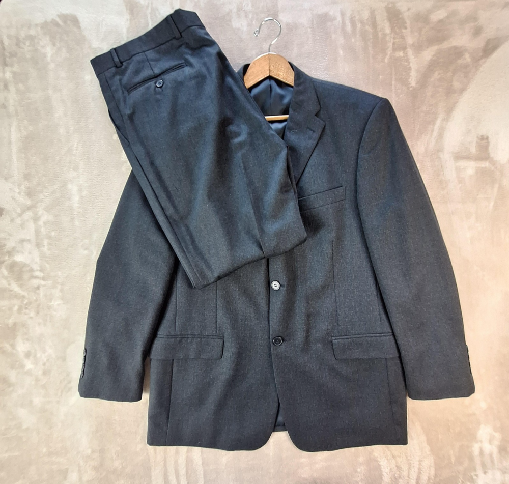 Perry Ellis Portfolio Suit Mens 44 36x31 Gray Wool Ventless 2 Btn 2 Piece Formal